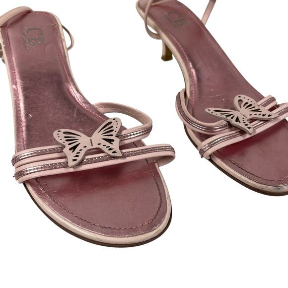 Pink Butterfly Sandals 10 Strappy Ankle Y2K Small Heel Vintage CB Collections - Picture 2 of 10